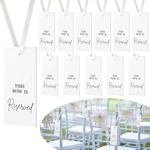 Clabby 12 Pack Reserved Chairs Signs with Ribbon for Wedding Reception Party Restaurant This Row is Reserved Signs Hanging for Wedding Church Events Pews Chair(Ivory White)