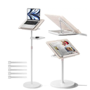 2 in 1 Book Stand with Removable Tray and Phone Holder,Music Stand for Music Sheet,Tablet,Laptop,Cookbooks,Used for Floor and Desktop for Reading,Height Adjustable 23.552" White
