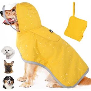 Lukovee Dog Raincoat, Adjustable Dog Rain Jacket with Clear Hooded Double Layer for Large Medium Small Dogs Puppies, Waterproof Rain Coat Poncho with Reflective Storage Pocket & Rim (Yellow, M)