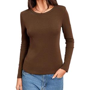 Abardsion 2026 Cotton Long Sleeve Shirts for Women - Fall Spring Y2k Clothes Casual Basic Base Layer Tees Tops L