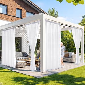 MIULEE White Privacy Outdoor Curtains Waterproof Non-See-Through Semi Sheer 2 Panels Set Elegant Rod Pocket for Patio, Porch, Pergola, Cabana, Gazebo, 52 X 84 Inch Long