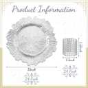 Tanlade 72 Pcs Christmas Charger Plates Set Bulk 24 Pcs 13'' Floral Reef Plates, Napkin Rings and Cloth Napkins Plastic Dinner Chargers Set for Table Setting Wedding Party(Silver)