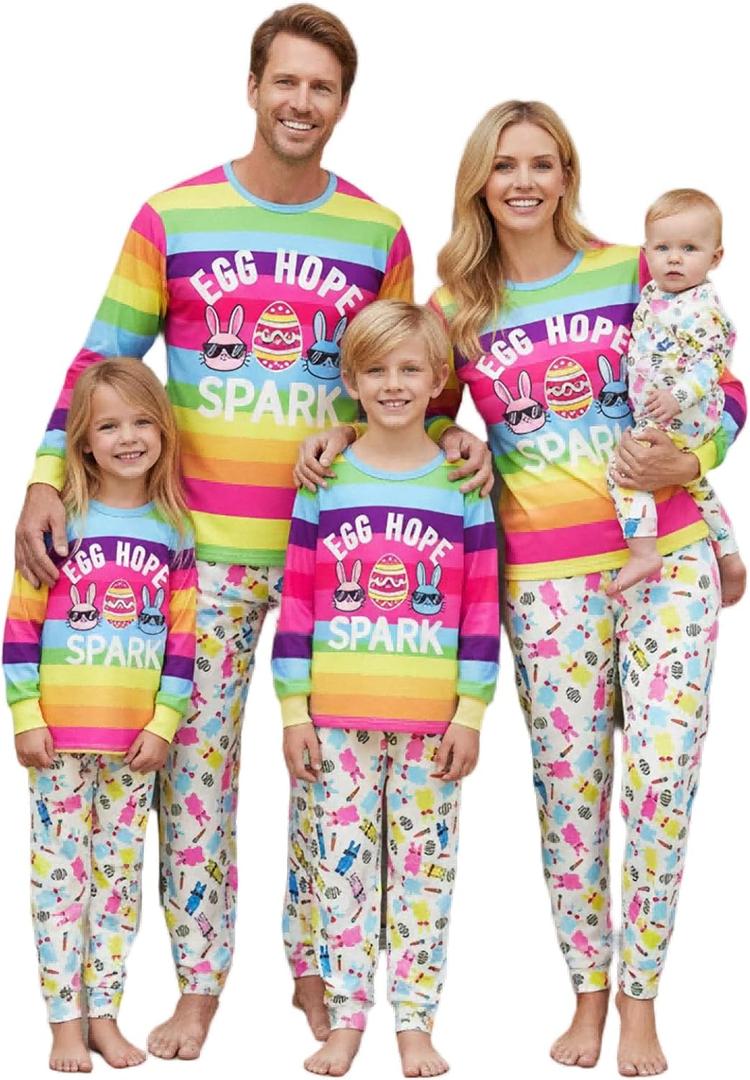 Urkutoba Family Pajamas Matching Sets–Cute Easter Egg & Bunny Print Pjs for Toddlers, Kids, Women, Men|Soft Holiday Pajamas (Egg Pjs 1 -Baby, 18 M)
