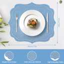 Set of 4 Blue Cotton Linen Placemats, 16 x 18 Embroidery Cloth Table Mats with Scalloped Edge Washable Fabric Place Mats Wavy Shape for Wedding Baby Shower Party Table Decor