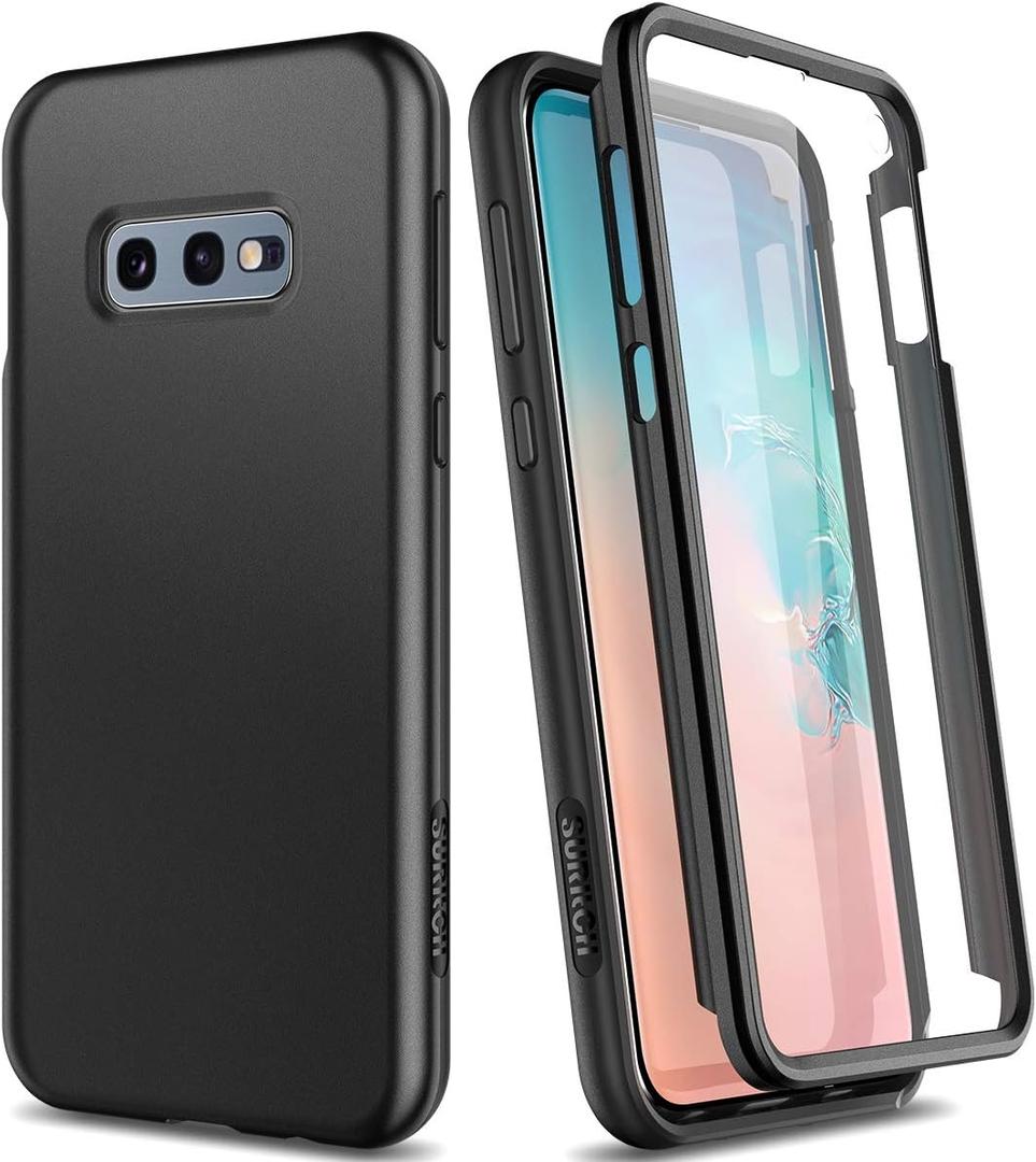 SURITCH Case for Samsung Galaxy S10e,Built in Screen ProtectorSupport Wireless Charging Rugged Back Cover Hybrid Bumper 360 Protective Case Matte Shockproof for S10e Case 5.8"(Black)