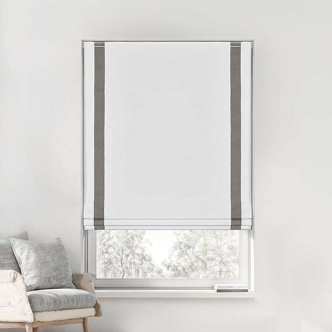 LazBlinds No Drill Cordless Roman Shades, 29'' W x 64'' H, White-Grey