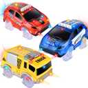 Track Cars Only Replacement Light Up Toy Cars with 5 Flashing LED Lights for Tracks Glow in The Dark, Flex Race Car Track Accessories Compatible with Most Car Tracks for Kids (3 Pack) (Yellow)