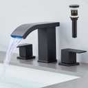 LED Bathroom Faucet 3 Hole 8 inch Widespread with Pop Up Drain Black Bathroom Sink Faucet with LED Spout, 2 Handle Vanity Faucet with Water Supply Hoses