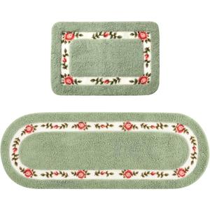 2 Pcs Rose Flowers Bathroom Rugs Set Coquette Room Decor Floral Rugs for Bathroom Bedroom Living Room,Non Skid Absorbent Romantic Rose Flower Area Rugs 2 Shapes(Green,Small)