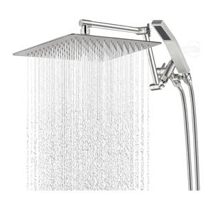 G-Promise All Metal 12 Inches Rainfall Shower Head with Handheld Spray Combo, 3 Settings Diverter, Adjustable Extension Arm with Lock Joints, 71 Inches Stainless Steel Hose (Brushed Nickel)