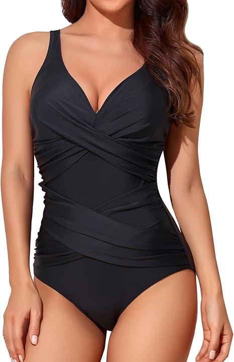 Tummy Control Swimsuits for Women Slimming One Piece Bathing Suit Retro Ruched Push Up Vintage Padded Swimwear, Size XXL