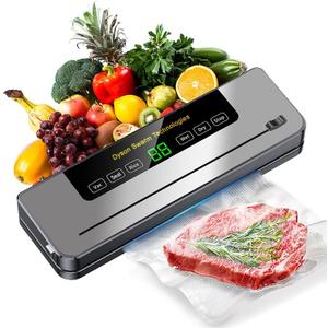 Vacuum Sealer Machine for Food with Built-In Cutter: 8-in-1 Food Sealer Vacuum Sealing for Liquid/Dry/Moist Saver,Manual/External Super Strong Suction,Countdown Display,Stainless Steel,Starter Kit