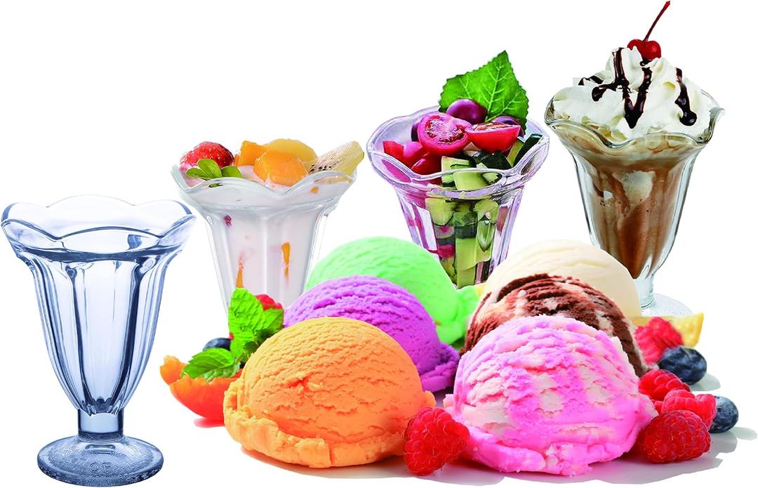 Chefcaptain Set Of 4 Extra Large 10 Oz Milkshake Glasses And Sundae Cups, Thick Clear Glass Tulip Design, Zero Lead Dishwasher Safe