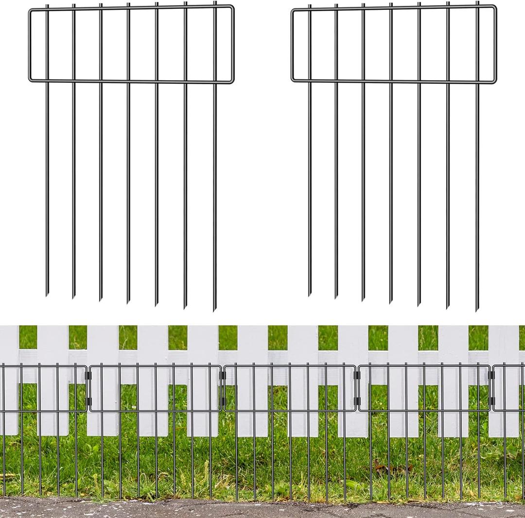 10 Pack Animal Barrier Fence, Total 16.7 Inch(H) X 10.8 Ft(L) Decorative Garden Fence , Rustproof Metal Barrier Bottom Fence, Dog Rabbits Ground Stakes Border Fence for Garden.