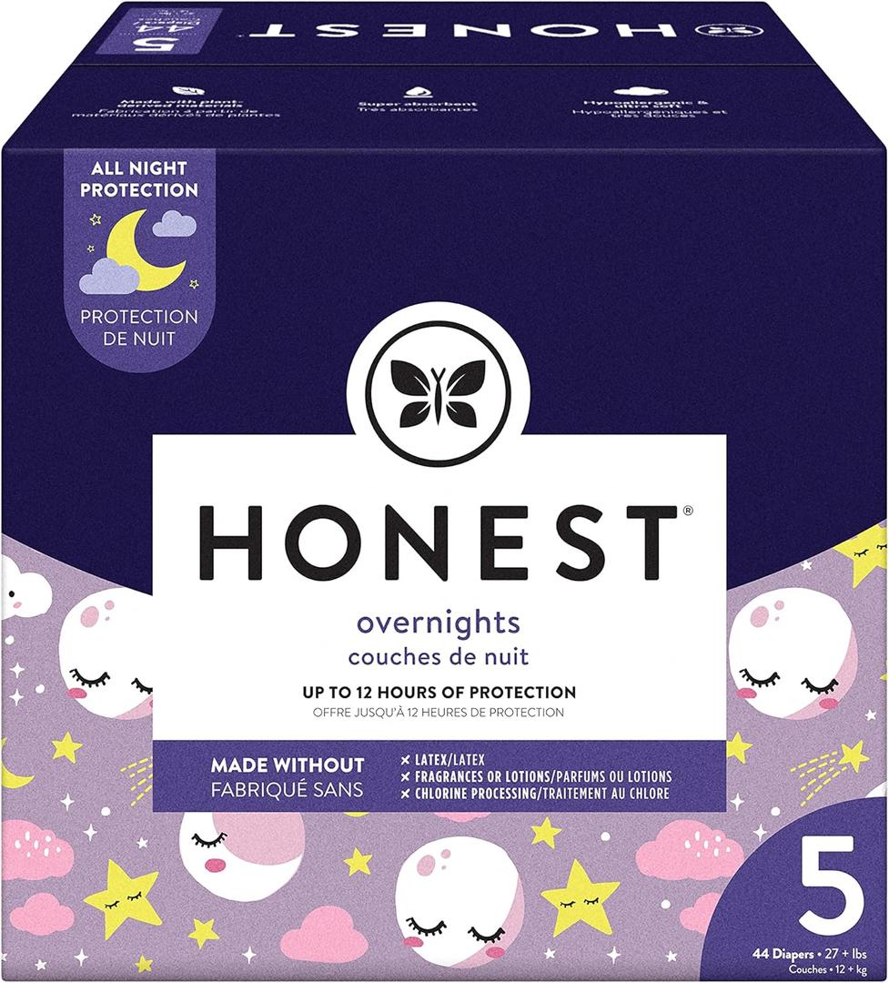 The Honest Company Clean Conscious Overnight Diapers | Plant-Based, Sustainable | Starry Night | Club Box, Size 5 (27+ lbs), 88 Count