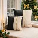 Black and Gold Pillow Covers, Faux Leather Outdoor Waterproof Cushion Cases, Easy Clean Decorative Rectangle Pillows Cover for Living Room Couch Bed, Modern Farmhouse Accent 18X18 in