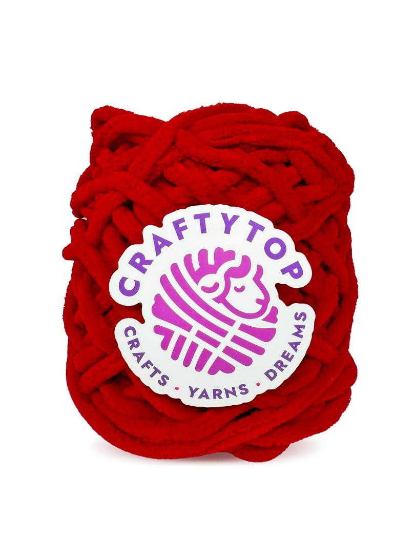 CRAFTYTOP Super Bulky Chenille Yarn #6 for Crocheting & Knitting – Soft, Chunky, Fluffy Yarn Ideal for Baby Blankets, Plush Toys, Amigurumi, DIY Crafts, Cozy Accessories (Ruby Fire)