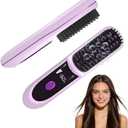 Go Brush Pro 2026, Portable Straightener Brushs for Travel, with LCD Temperature Display, Fast Heating Cordless Mini Hair Brushs (Purple)