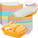 Lallisa 120 Pcs 3lb Colorful Paper Hot Dog Trays Disposable Nacho Trays Pastel Serving Food Boats Grease Resistant Paperboard Ice Cream Party Supplies for Summer Snack French Fries BBQ Picnic