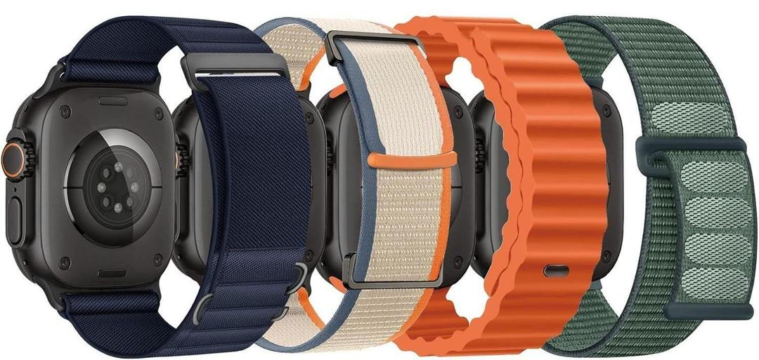 4 Pack Compatible with Apple Watch Ultra 3/2 Band 49mm 46mm 45mm 44mm 42mm Men Women,Breathable Trail Loop+Alpine Loop+Ocean+Nylon Sport Loop Band for iWatch Series 11/10/9/8/7/6/SE/5/4/3,Ultra 3 2 1 (Navy Blue/Orange Beige/Orange/Lake Green Black)