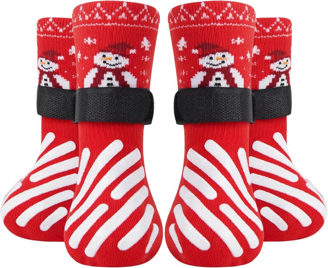 LOOBANI Christmas Double Side Anti-Slip Soft Dog Socks to Prevent Licking Paws on Hardwood Floors, Dog Paw Grip Protector for Hot/Cold Pavement Traction Control for Senior Dogs (Red-B, L)