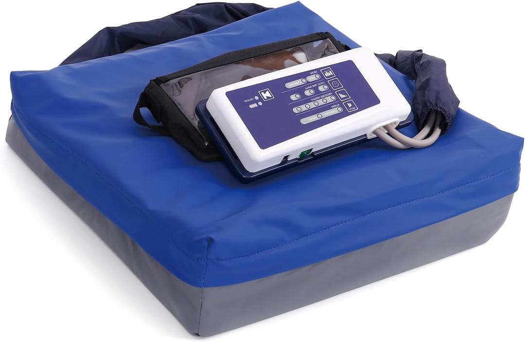 Alternating Pressure Seat Cushion for Wheelchairs with 24 Hour Air Pump Self Inflating Air Cell Cushion Pad for Pressure Relief Ulcer & Bed Sore Prevention Relieve Coccyx Tailbone Pain