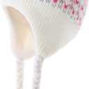 Moon Kitty Girls Knit Hats Winter Fleece Lining Skiing Winter Caps with Warm Ear Flap (6-10 Years, Beige)