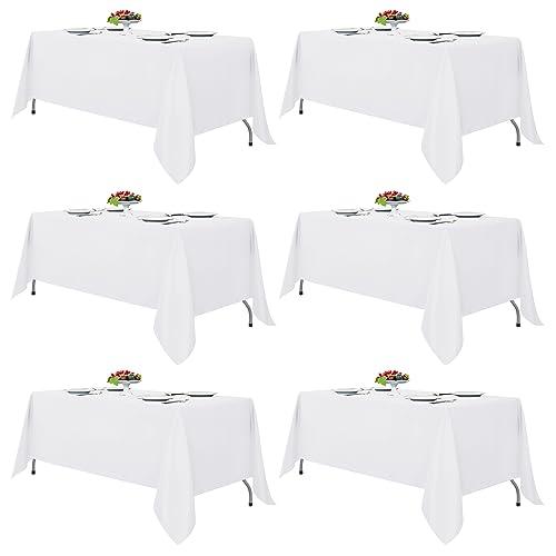 Fitable White Tablecloths for Rectangle Tables, 5 Pack - 70 x 120 Inches - Reusable and Washable Table Clothes for 6-8 Ft Tables, Polyester Fabric Table Covers for Wedding, Party, Banquet