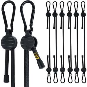 Adjustable Bungee Cords with Hooks, 6 Pack Thick Elastic Straps, Easy to Lengthen and Resecure (7"-48") Strong, Stretchy Tie Downs with Secure Hooks for Cargo, Camping, Tents, Luggage  All-Weather