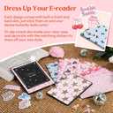 24PCS Pink Bow Skin for E-Reader, and 4PCS Type C Charms for E-Reader with Scrapbook Stickers, 7"x5" Skin Front and Back Decal Inserts for Paper White 12th (Pink Bow)