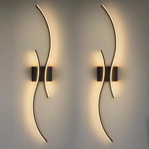 CANEOE Modern Led Wall Light, Black Indoor Led Wall Sconce Lighting, Bathroom Vanity Light Fixtures Over Mirror for Living Room Hallway Bedroom Bedside Wall Lamp (Black,3000K, 2 Packs,Hard-Wired)