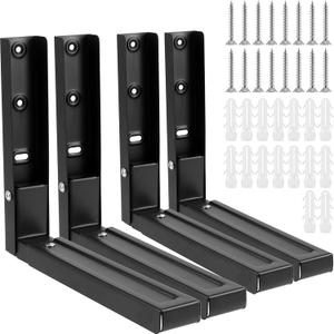 4 PCS 2 Pair Universal Microwave Shelf Bracket Wall Mount, Foldable Kitchen Oven Bracket Holder, Adjustable Wall Hanging Microwave Brackets Oven for All Microwaves, Black