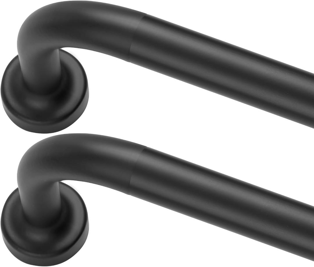 Black Curtain Rods 2 Pack,1 Inch Disc Curtain Rods for Windows 28 to 48",Blackout Wrap Around Curtain Rod with Aluminum Finials and Brackets,No Screw Disassembly Adjustable Curved Curtain Rod (28-48"(2 Pack))