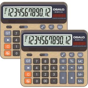 Desktop Calculator Extra Large 5-Inch LCD Display 12-Digit Big Number Accounting Calculator with Giant Response Button, Battery & Solar Powered, Perfect for Office Business Home Daily Use(6815GN-2pcs)