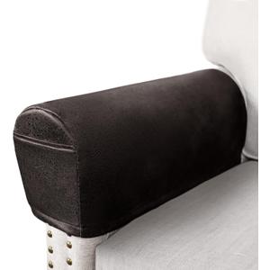 Leather Look Couch Arm Covers Set of 2 Armrest Covers for Sofa Chair Arm Protectors Stretch Armchair Slipcovers with Pockets Washable Spandex Fabric (Large, Chocolate)