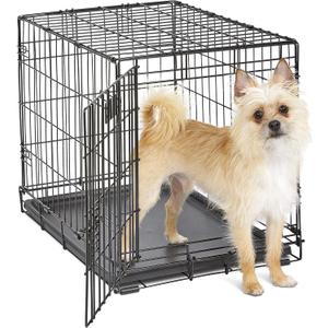 MidWest Homes for Pets 24-Inch iCrate for Small Breeds, 12-20 lbs, Single Door Folding Dog Crate with Divider Panel, Leak-Proof Tray & Secure Latch, Portable, Durable & Easy to Assemble (24.8"L x 17.9"W x 19.5"H)