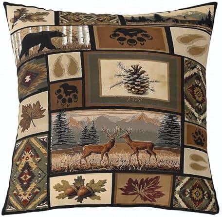 Deer Throw Pillow Cover Soft Square 22"x22" Retro Bear Wild Animal Cushion Case Home Decor Farmhouse Decor Grid Plaid Pillow Case Pillowcase for Couch Sofa Living Room Bedroom Bed Chair PACK OF 2
