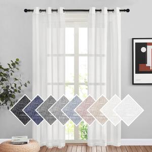NICETOWN White Sheer Linen Curtains 84 inch Length, Grommet Semi Sheer Flax Texture Balance Privacy & Light Casual Vertical Drapes for Bedroom/Living Room, 72" Wide Total 2 Panels