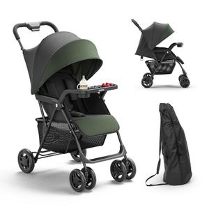 Lightweight Umbrella Stroller, Travel Stroller with Near-Flat Recline & Snack Tray, Compact Folding with One Hand, UPF50+ Sun Canopy, Theme Park Approved