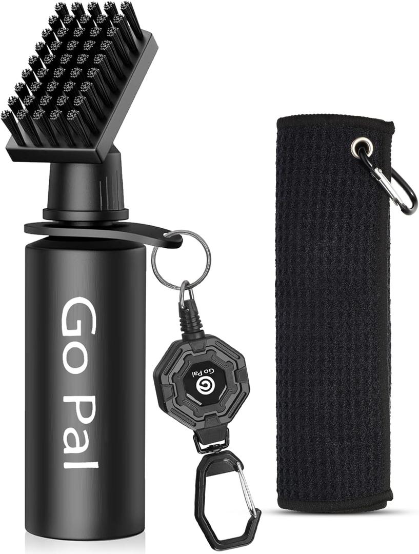 Go Pal Golf Club Cleaner: Golf Club Brush with 4oz Portable Water Bottle and Towel, Nylon Bristles, Retractor for Easy Cleaning - Multiple Golf Club Groove Cleaner Accessories for Men Women