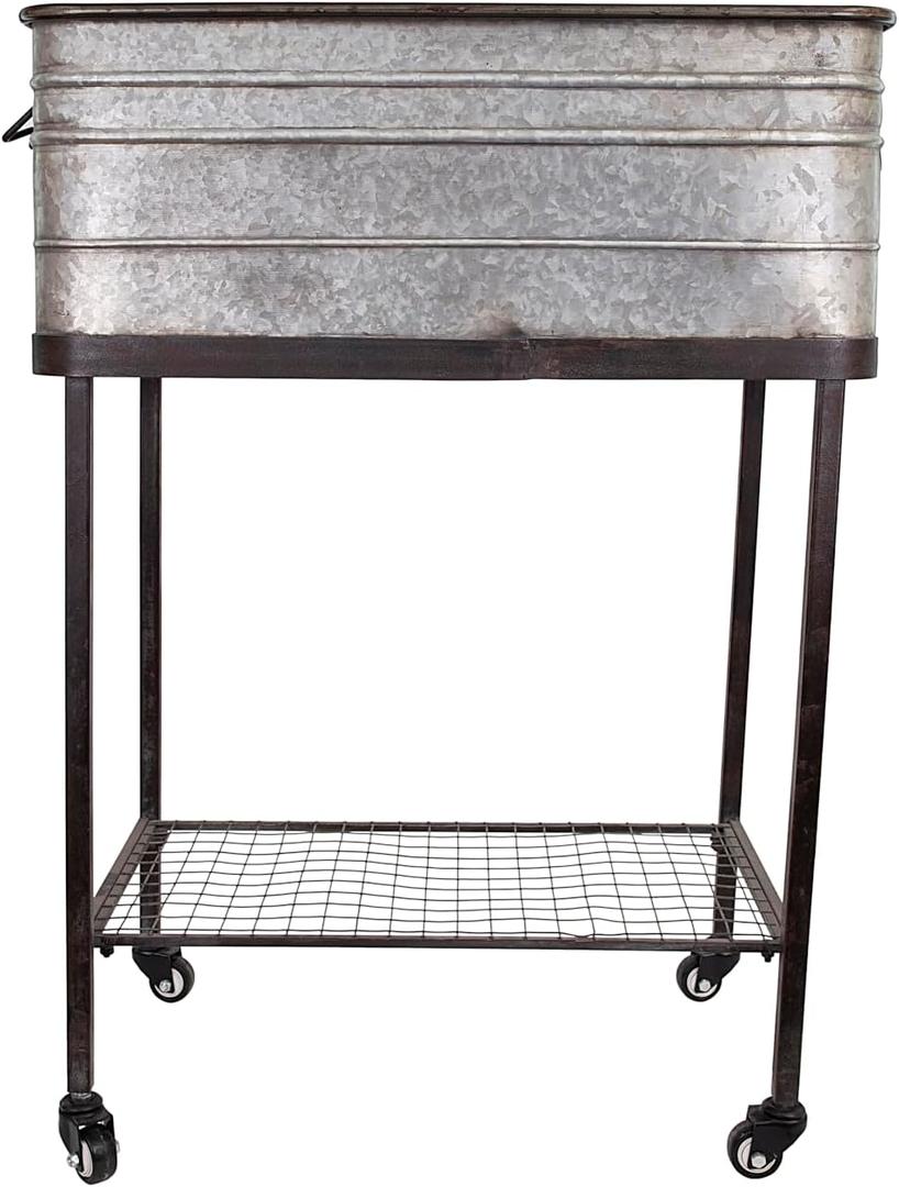 Creative Co-Op Metal Bucket/Planter on Stand with Casters
