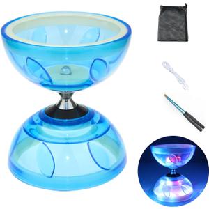 Chinese Diabolo Yoyo Set - Triple Bearing LED Diabolo Yo-yos Juggling Toys with Diablo Sticks, String & Net Bag, Easier Start/Faster/Stable & Lasts Longer (Blue), 5.12 inches