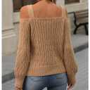 SOLY HUX Women's Cold Shoulder Sweater Cable Knit Long Sleeve Shirts Fall Pullover Tops Pure Khaki Large (Beige, L)
