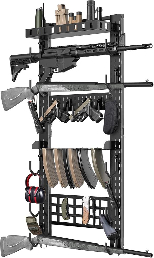 CVLIFE Gun Rack for Wall, Indoor Gun Rack Wall Mount with Shelf & Accessory Panel, Horizontal Heavy-Duty Gun Display Holder for Rifle/Shotgun, Gear Wall Mounted