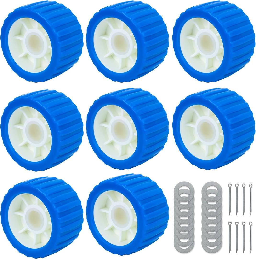 Boat Wobble Roller 5"x3", Boat Trailer Roller Marine Ribbed Wobble Roller Boat Trailer Wobble Roller Assembly with Washers and pins for Boat Yacht Trailer