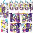 Tellingyou 24 Pcs Roller Skate Party Favors 12 Pcs 24 oz Roller Skate Plastic Cups with Lids and Straws 12 Tumbler Gift Box with Handle for Sports Theme Party Decoration Adults Birthday Supplies