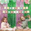 4 x Witch Party Decorations 2-Pack - Pink & Green Foil Fringe Backdrop Curtains + Photo Booth Props Kit for Halloween Birthday, Themed Streamers Backdrop Supplies (6.6 x 6.6 ft)