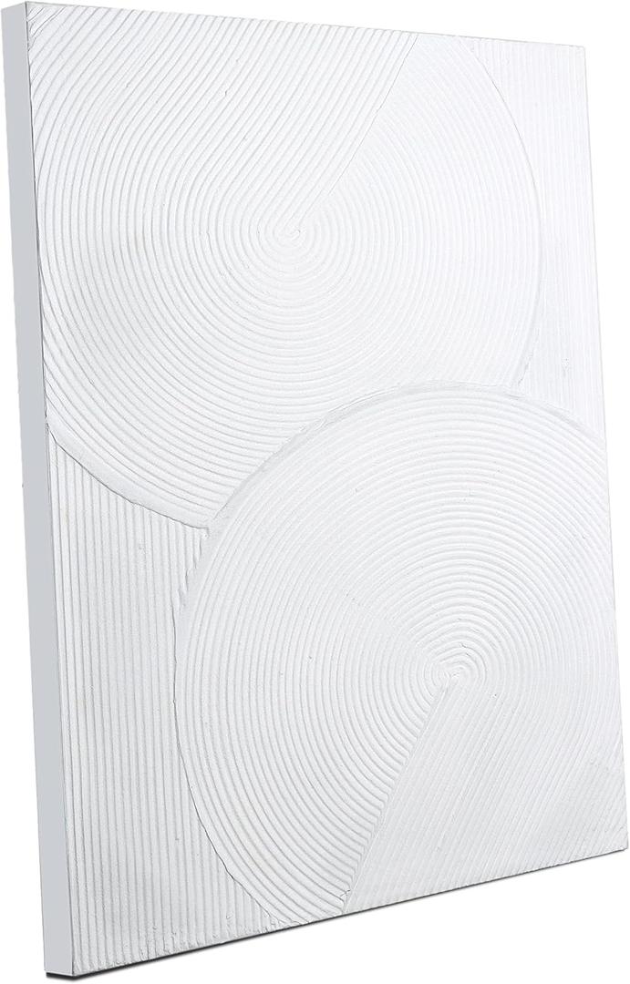 Zessonic White Boho Abstract Wall Art - 3D Minimalist Line Hand Painting for Boho Decor, 28" x 40" Artwork for Living Room, Bedroom, Home Office (40L" x 28W", White-Texture Geometry-Unframed)