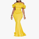 Cololura Sexy Floor-Length Off Shoulder Ruffles Stringy Selvedge Mermaid Bodycon Party Evening Maxi Dress 3XL
