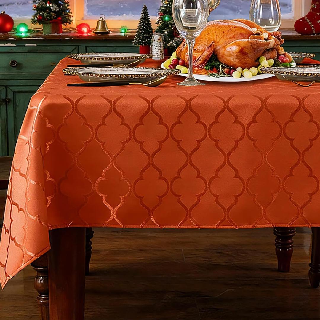SASTYBALE Rust Christmas Damask Tablecloth 52"x70" Rectangle - Water Resistant Wrinkle Free Polyester for Holiday Dining & Kitchen Tabletop (4-6 Seats) (Fiery Orange)